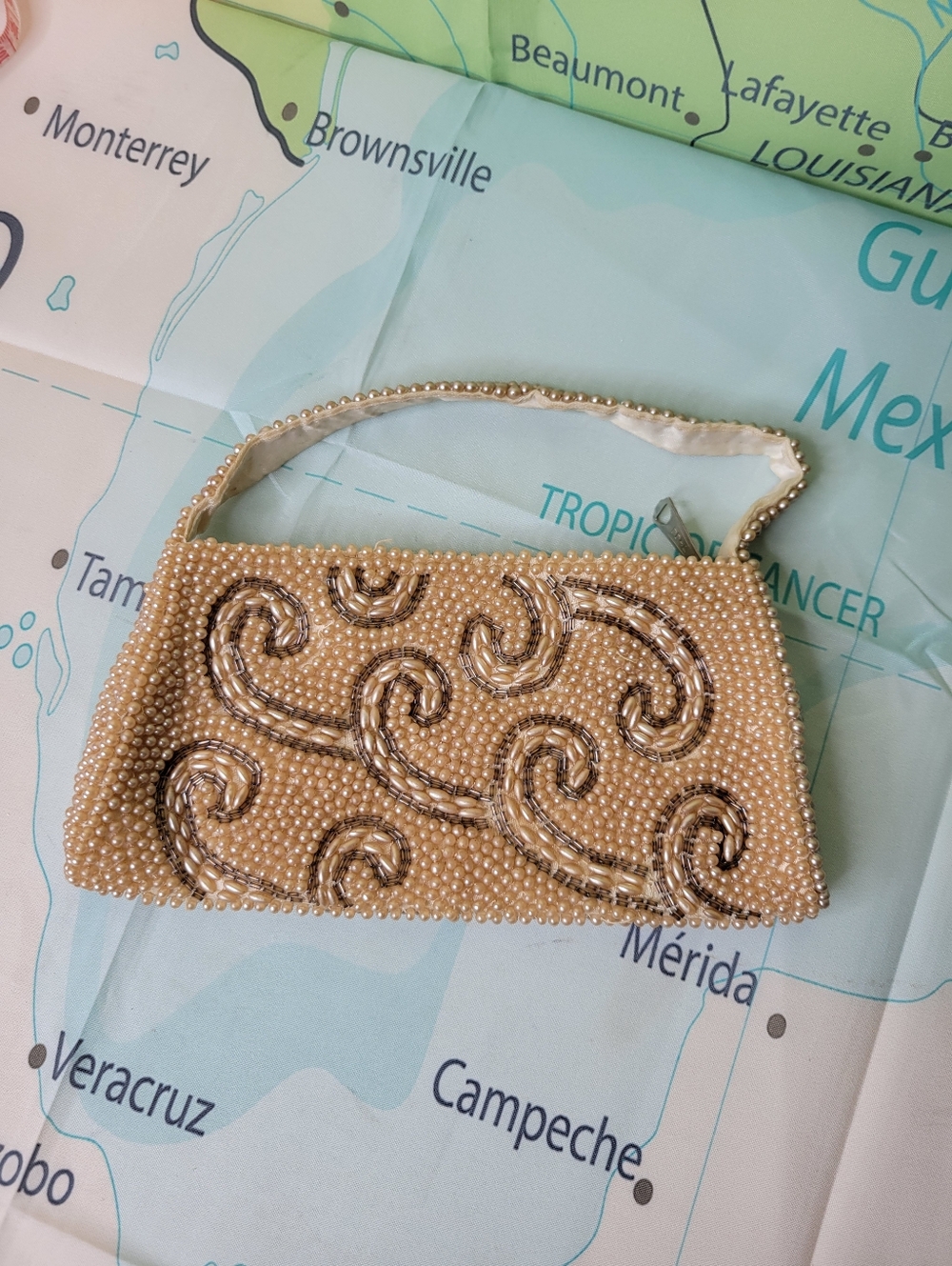Vintage Beaded Pearl Swirl Evening Clutch - Cream - Picture 7 of 7